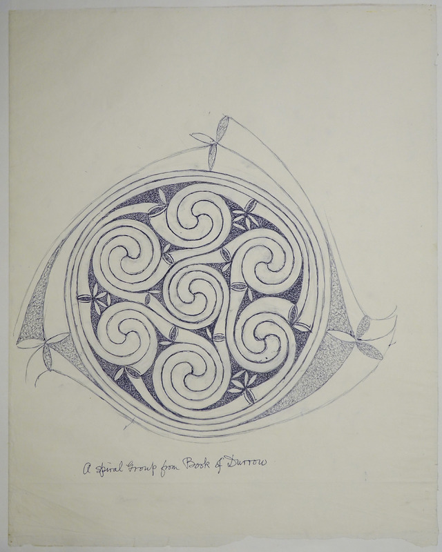 George Bain Drawing - A Spiral Group from Book of Durrow.