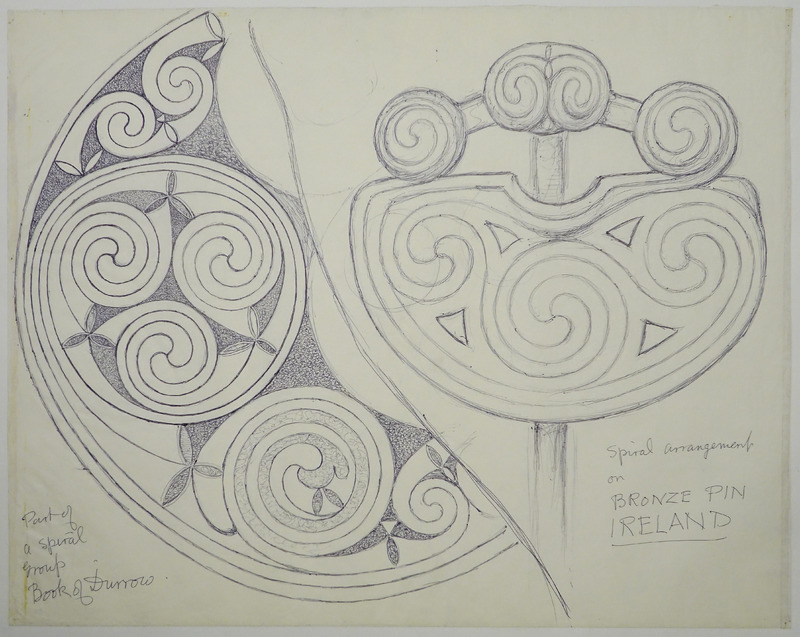 George Bain Drawing - Part of a Spiral Group from Book of Durrow.