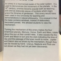 Description of the orrery in the display